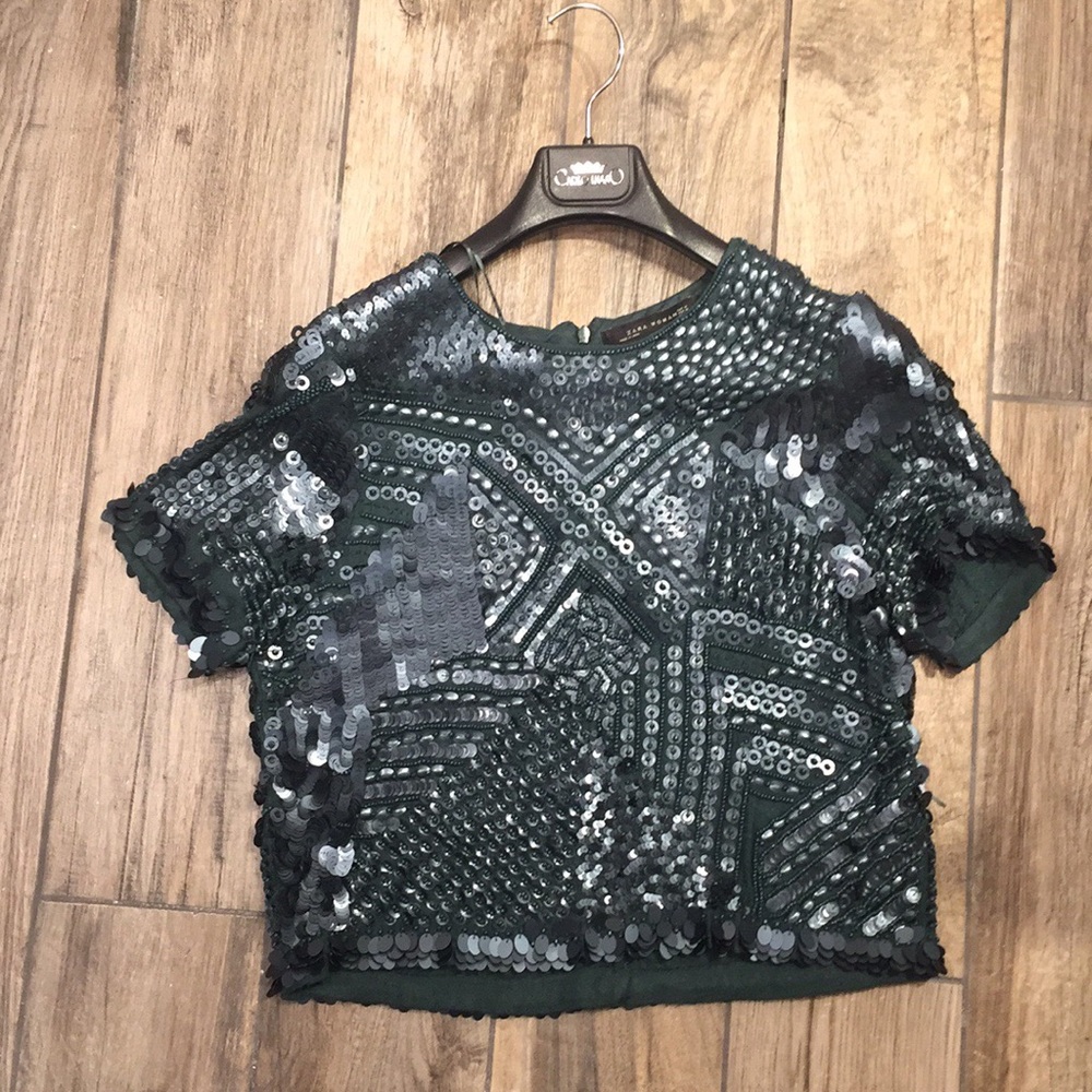 Zara Turquoise Sequin Shirt - Medium